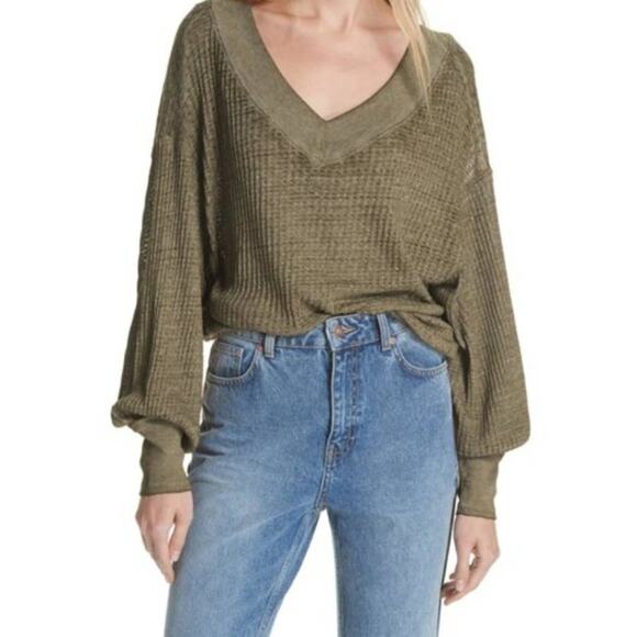 Free People Southside Thermal in Cindered Olive Women Cotton Polyester Size XS - Picture 1 of 6